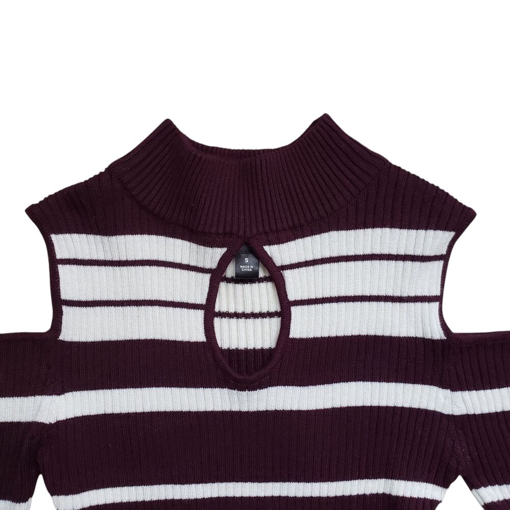 Say What Striped Dress Womens Small Burgundy Long Sleeve Ribbed Bodycon Y2K - Picture 9 of 10